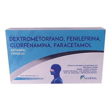 DEXTOMETORFANO, FENILEFRINA, CLORFENAMINA, PARCETAMOL Antigripal Cápsulas Caja con 12 Cápsulas